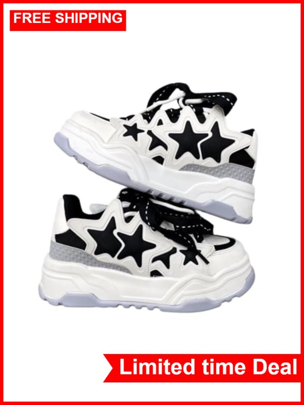 Women's Star Platform Sneakers Chunky Sole Y2K Kawaii Lace-Up Walking Shoes